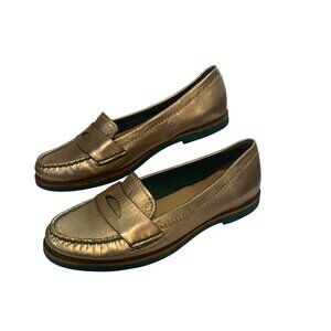 Cole Haan Metallic Gold Leather Penny Loafers 7.5 Nike Air Sole Women's Shoes